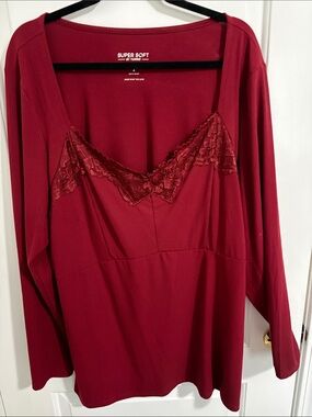 torrid Deep Red Lace-Trim Long Sleeve Chemise